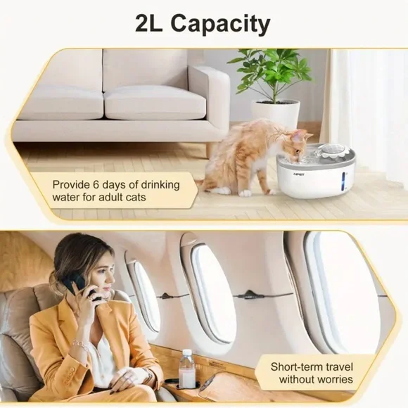 White Grey 2L/ 67oz Automatic Pet Water Fountain with Quiet Pump - Picture 11 of 11